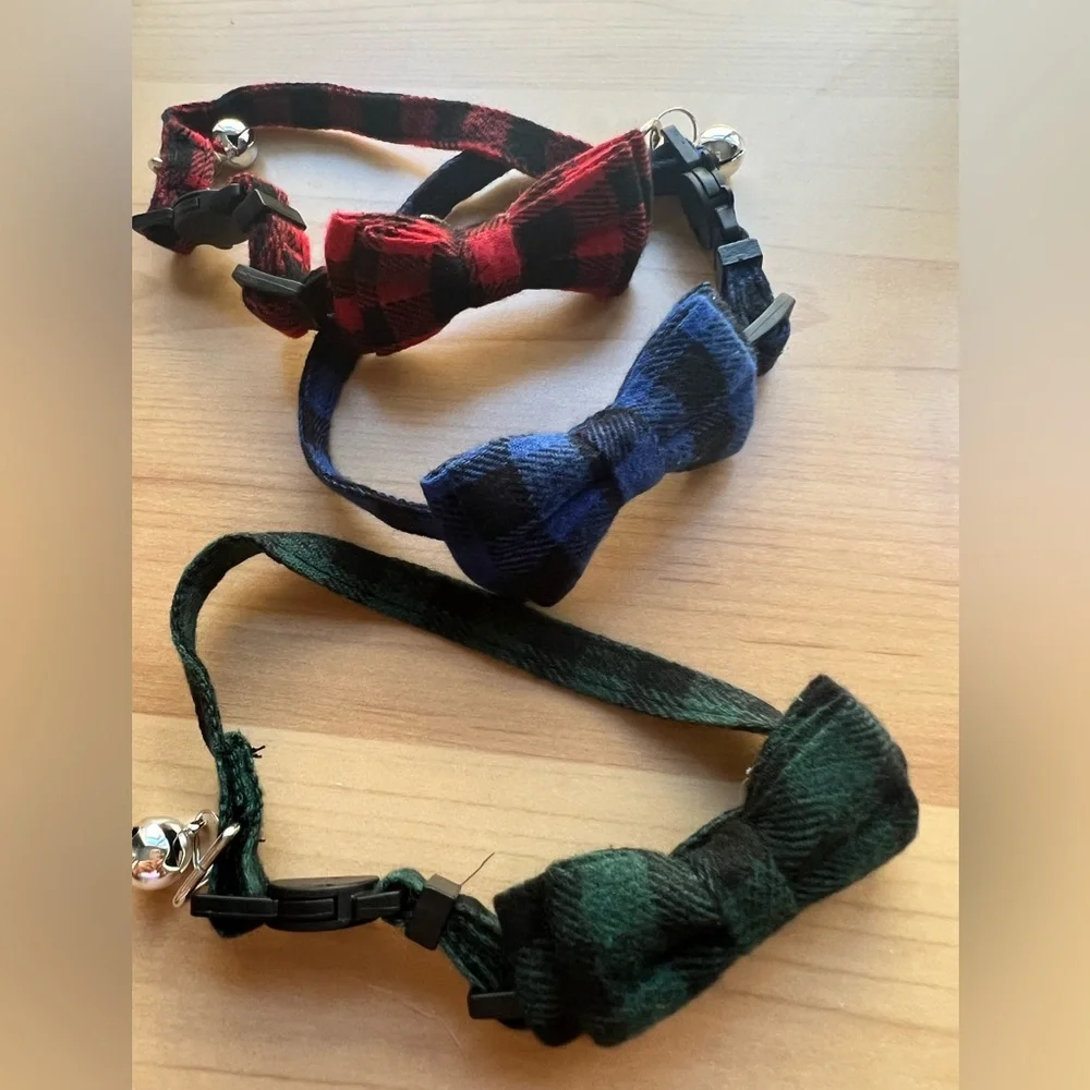 Cat & Dog - 3Collar Bow Ties /And Safety Buckle /Plaid, Necklace Collar